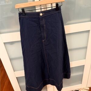 Girls' Navy A-Line Midi Skirt with Contrast Stitching